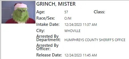Authorities apprehend the Grinch after Humphreys County burglary call