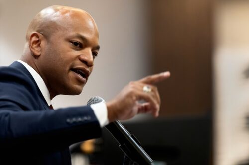 Maryland Gov. Wes Moore (D) addresses fellow democrats in Annapolis on Jan. 9. 